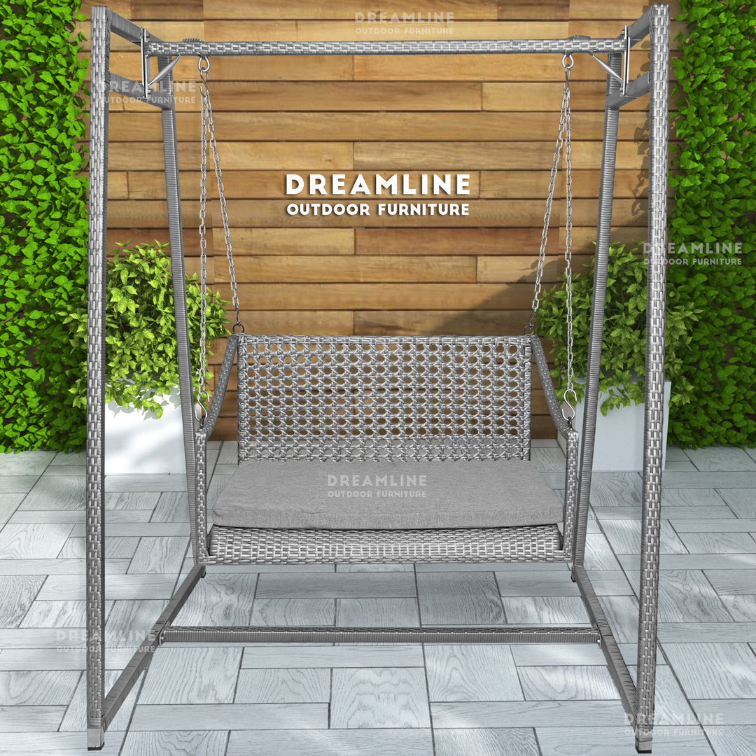 Weden Double Seater Hanging Swing With Stand For Balcony Garden Swing (Grey)