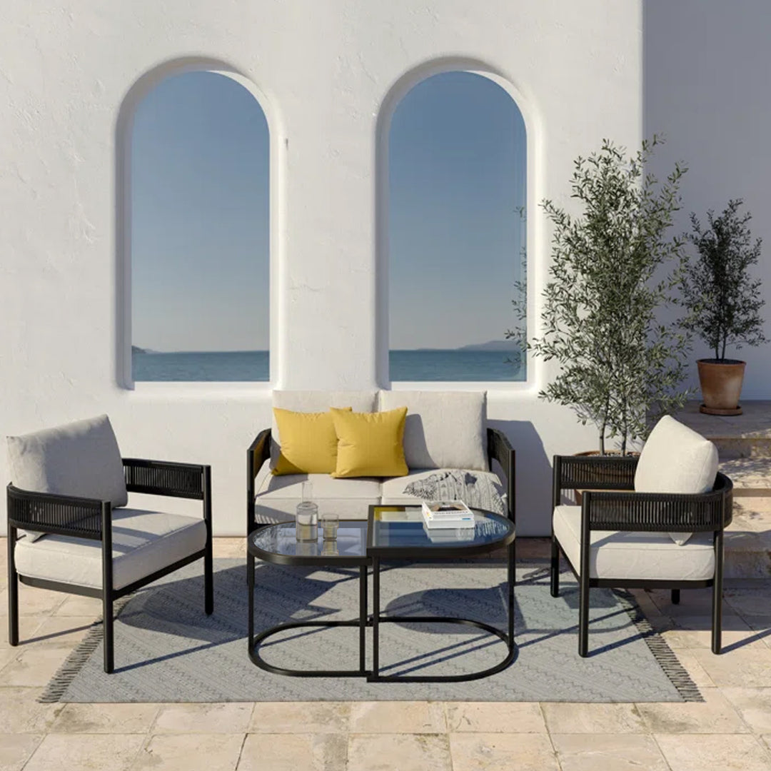 Perpetua Outdoor Sofa Set Seater, Single seater and Center Table (Black)