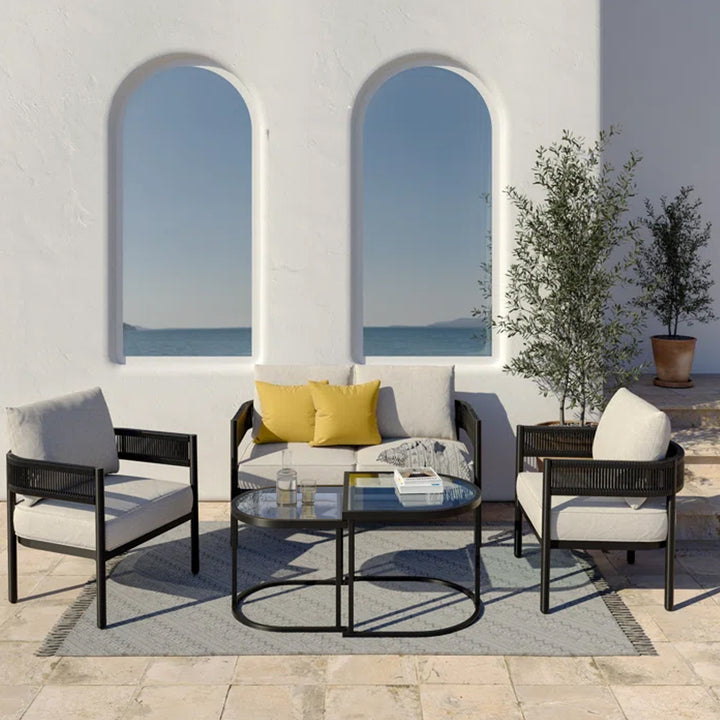 Perpetua Outdoor Sofa Set 2 Seater, 2 Single seater and 1 Center Table (Black)