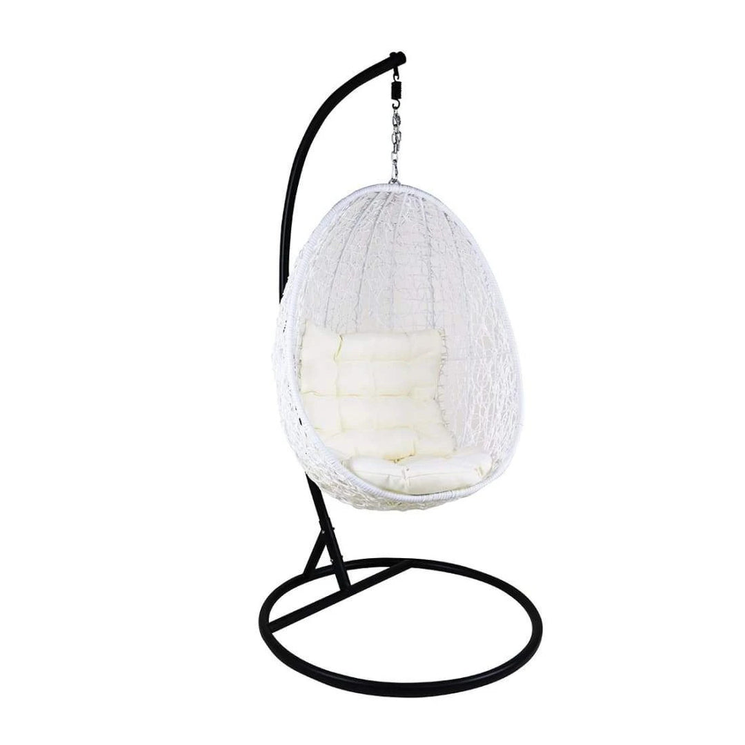Luciana Single Seater Hanging Swing With Stand For Balcony , Garden Swing (White)