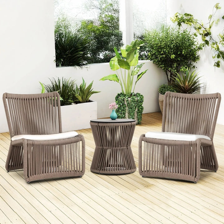 Cestino Outdoor Patio Seating Set 2 Chairs and 1 Table Set (Beige) Braided & Rope