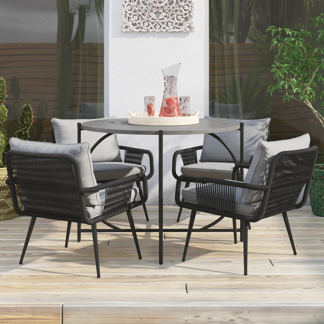 Novar Outdoor Patio Seating Set 4 Chairs and 1 Table Set Braided & Rope