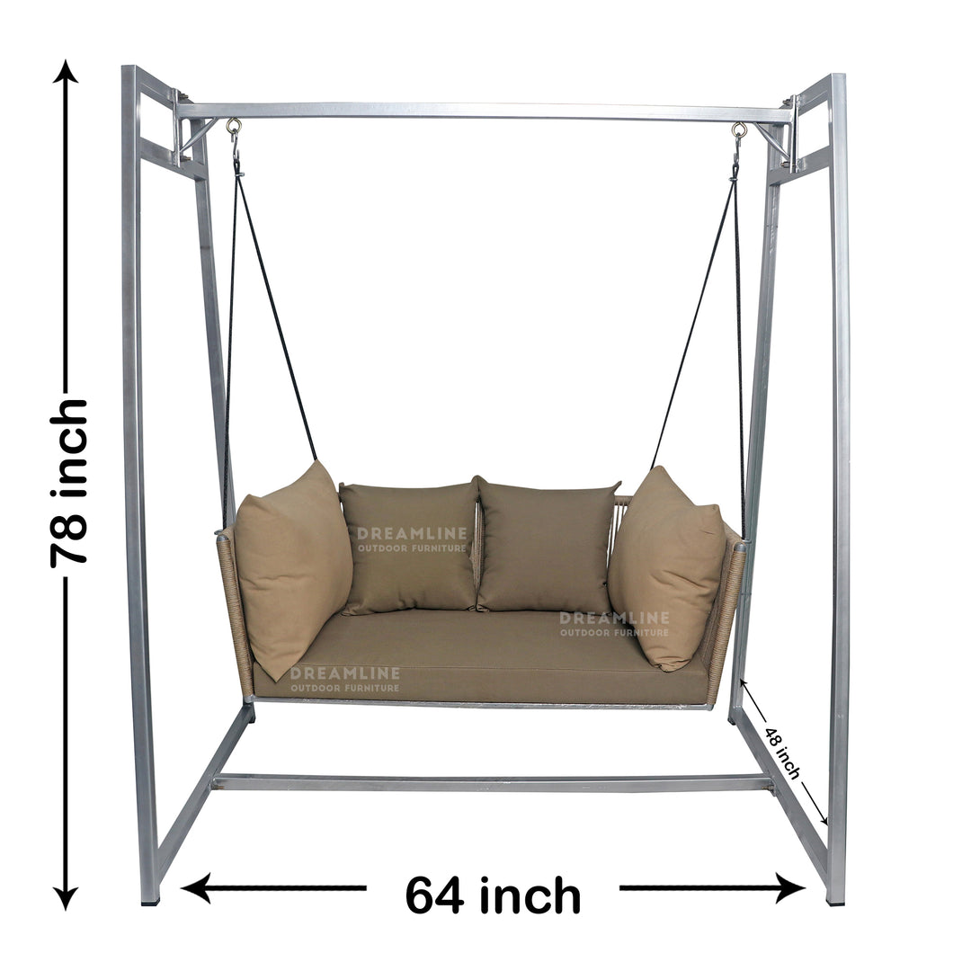 Ingo Double Seater Hanging Swing With Stand For Balcony , Garden Swing (Beige) Braided & Rope