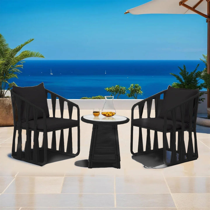 Varqo Outdoor Patio Seating Set 2 Chairs and 1 Table Set Braided & Rope