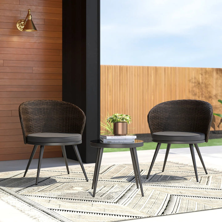 Stilt Outdoor Patio Seating Set 2 Chairs and 1 Table Set (Black + Brown)