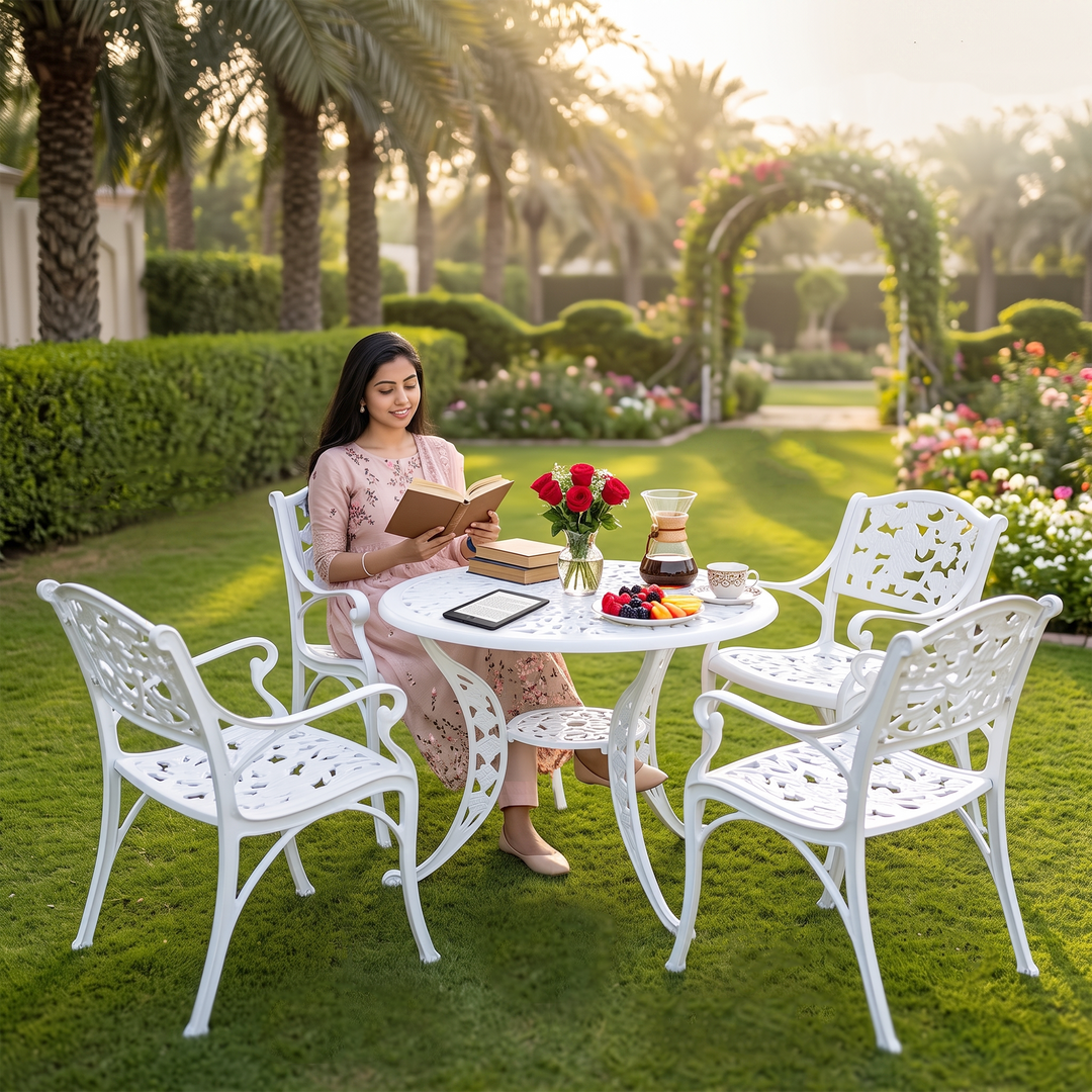 Tilo Cast Aluminium Garden Patio Seating 4 Chair and 1 Table Set