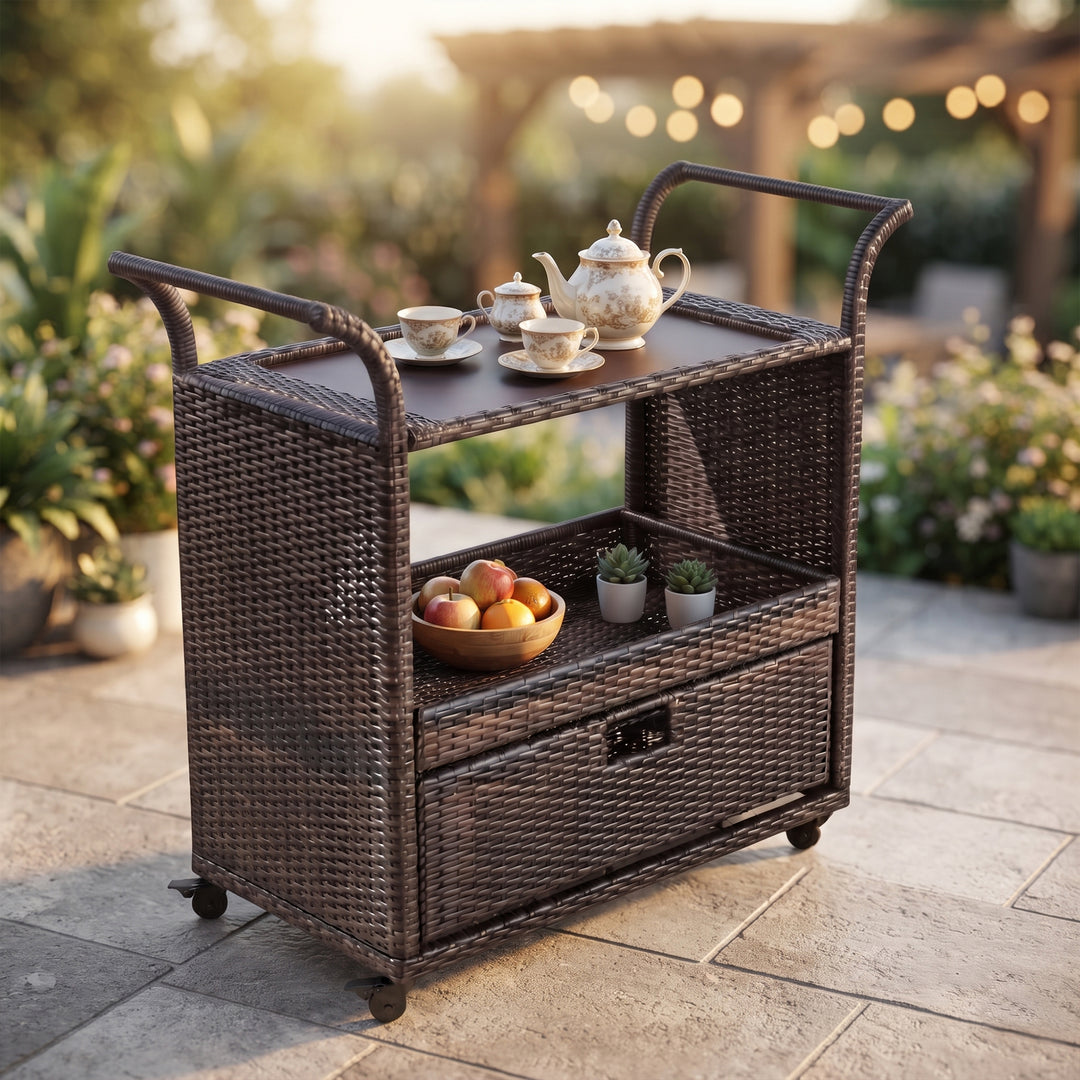 KNOX Outdoor Patio Bar Serving Cart (Dark Brown)