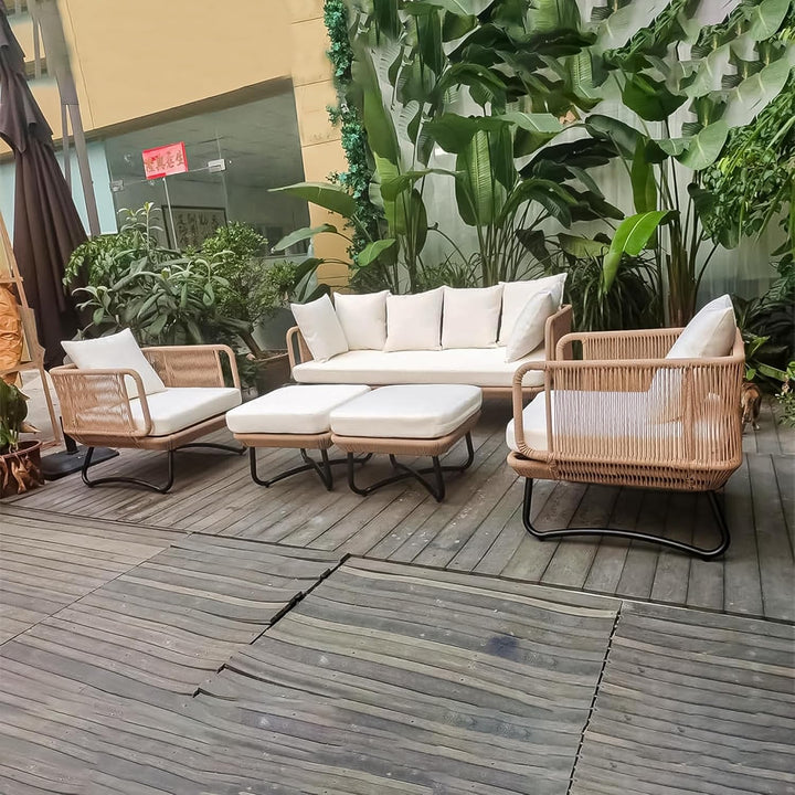 Kuub Outdoor Sofa Set 3 Seater, 2 Single seater,2 Ottoman(Tan)