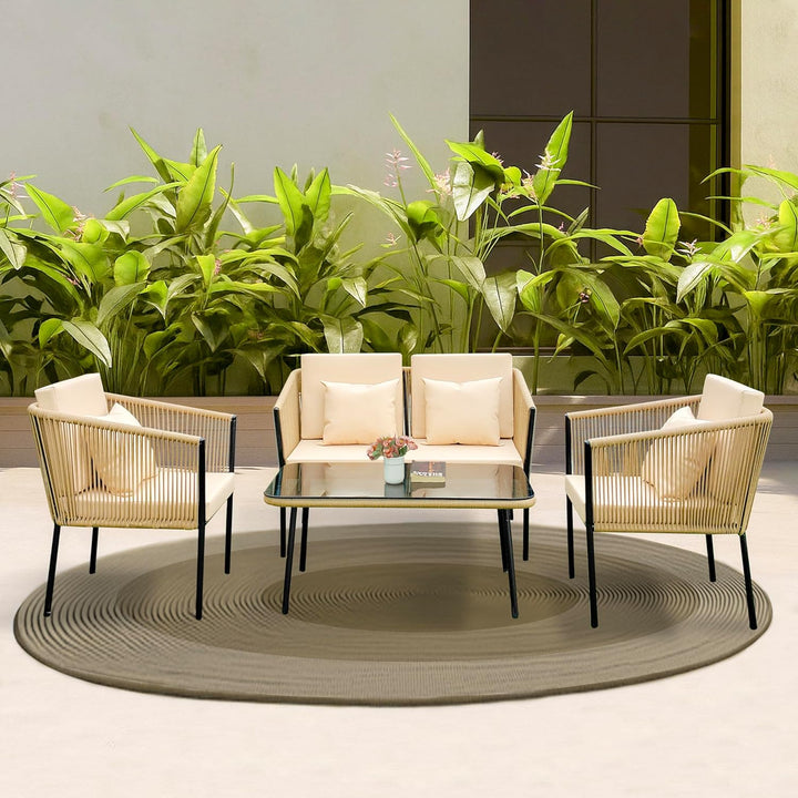 Parna Outdoor Garden Balcony Sofa Set 2 Seater , 2 Single Seater 1 Center Table Set Braided and Rope