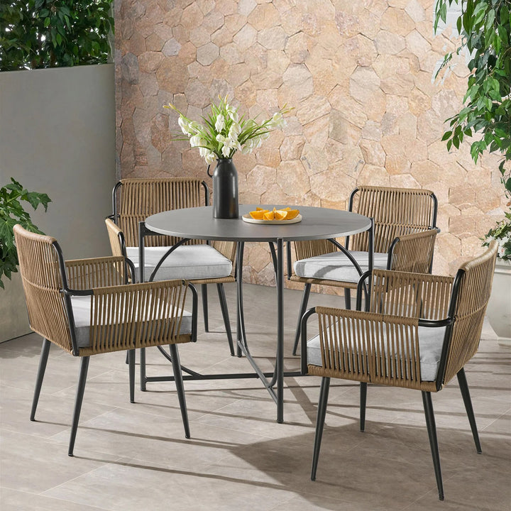 Novar Outdoor Patio Seating Set 4 Chairs and 1 Table Set Braided & Rope