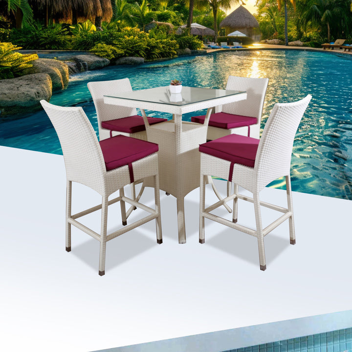 Forst Outdoor Patio Bar Sets 4 Chairs and 1 Table (White)