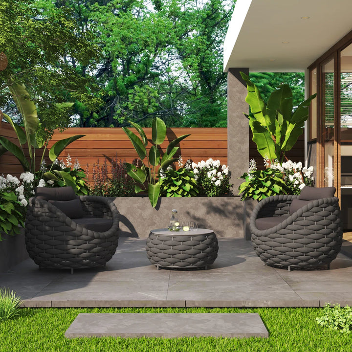 Outlee Outdoor Patio Seating Set 2 Chairs and 1 Table Set Braided & Rope
