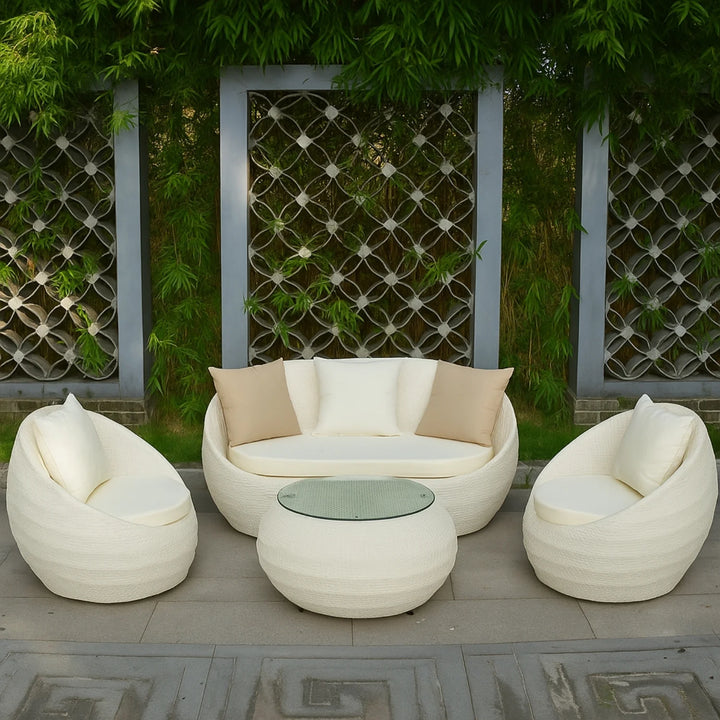 Retto Outdoor Sofa Set 2 Seater , 2 Single seater and 1 Center Table Set (White)