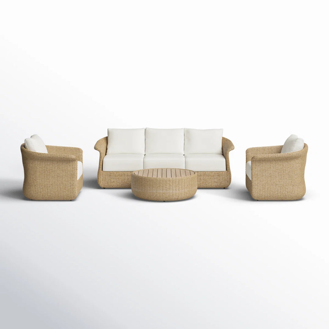 Coist Outdoor Sofa Set 3 Seater, 2 Single seater and 1 Center Table (Honey) Braided & Rope