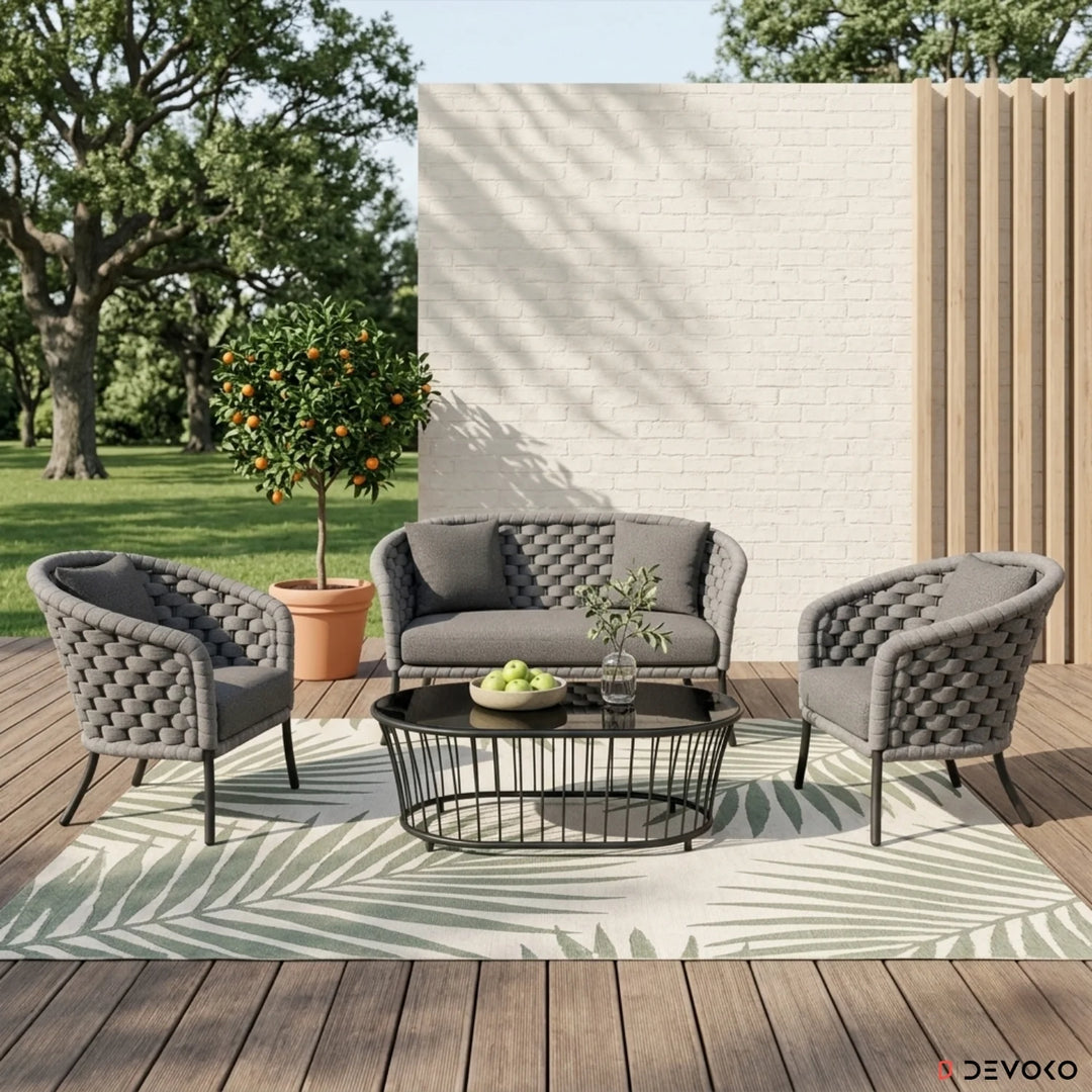 Aero Outdoor Garden Balcony Sofa Set 2 Seater , 2 Single Seater 1 Center Table Set (Grey) Braided and Rope
