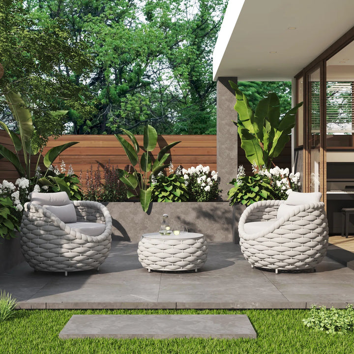 Outlee Outdoor Patio Seating Set 2 Chairs and 1 Table Set Braided & Rope