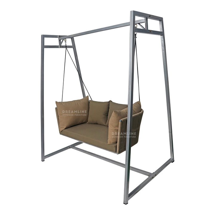 Ingo Double Seater Hanging Swing With Stand For Balcony , Garden Swing (Beige) Braided & Rope