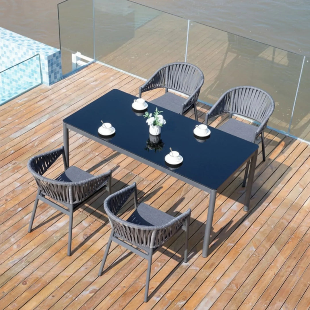 Xuri Outdoor Garden Patio Dining Set 4 Chairs and 1 Table Set (Grey) Braided & Rope