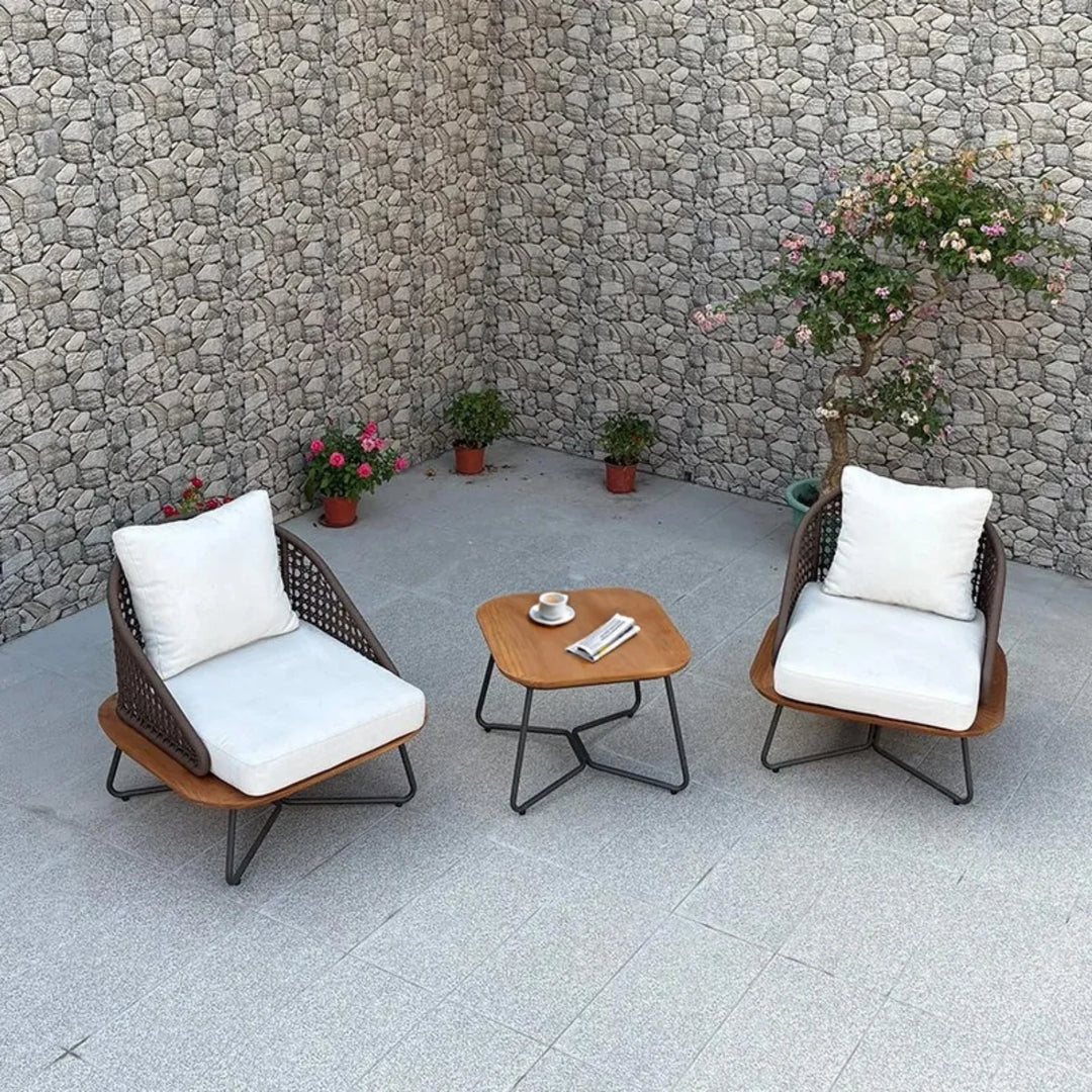 Ceana Outdoor Patio Seating Set 2 Chairs and 1 Table Set (Brown) Braided And Rope