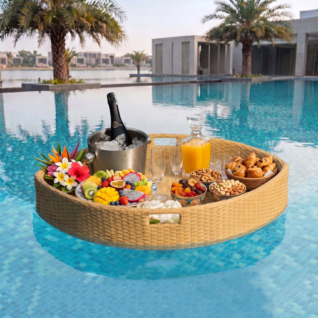 Célia Luxury Floating Serving Tray For Swimming Pool -  Honey (Boat Shape)