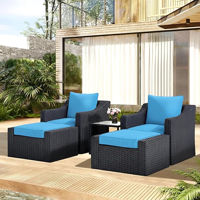 Allesi Outdoor Patio Sofa Set 2 Single Seater , 2 ottoman and 1 Center Table Set (Black)