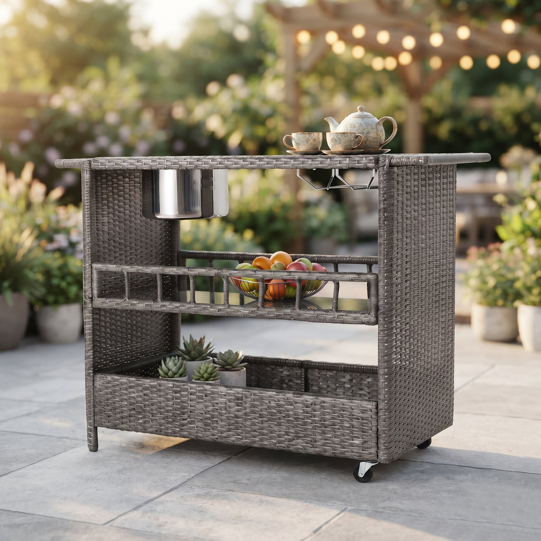Sasc Outdoor Patio Bar Serving Cart (Grey)