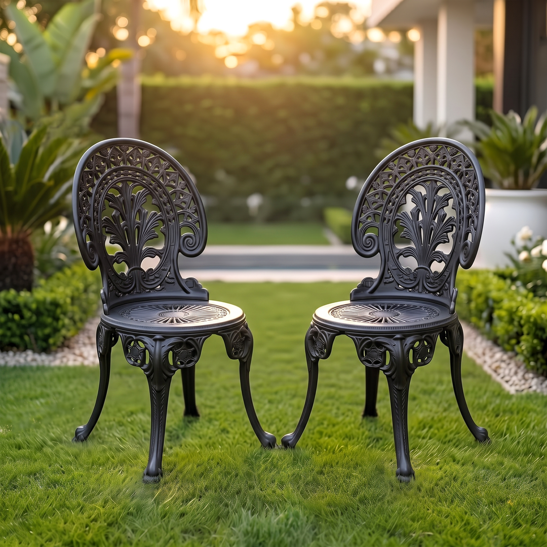 Hasso Cast Aluminium Garden Patio Seating 2 Chair Set (Black)