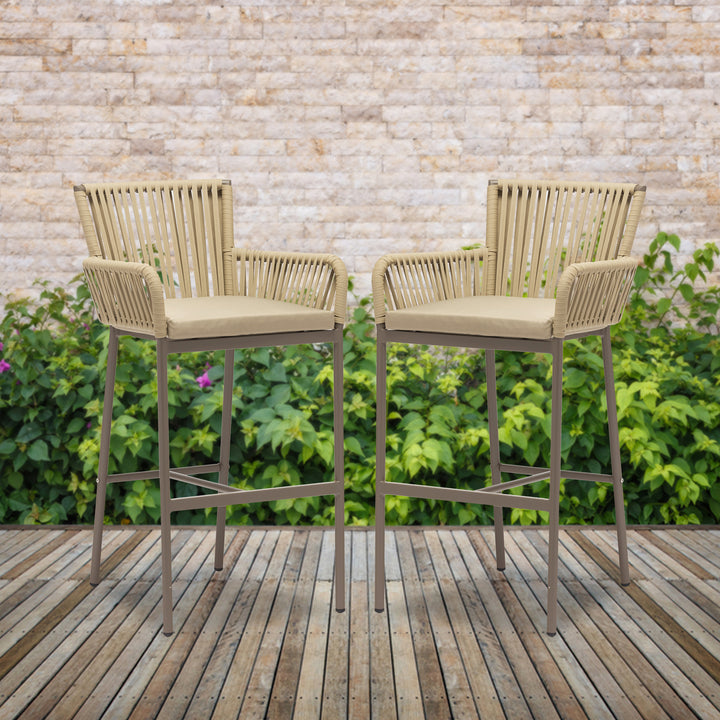 Zeki Outdoor Patio Bar Chair 2 Chair For Balcony Braided & Rope