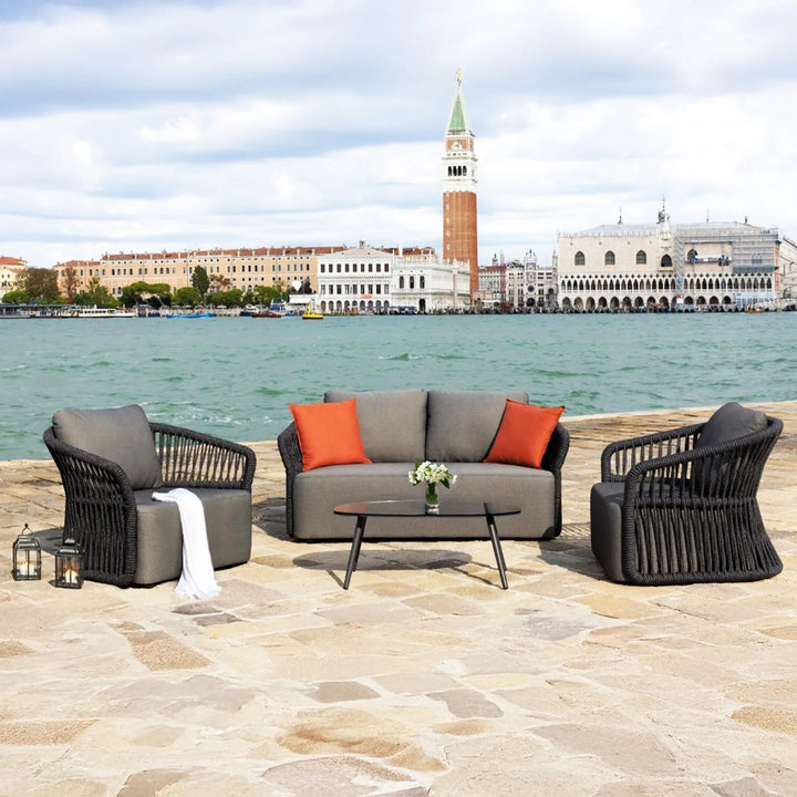 Thoma Outdoor Garden Balcony Sofa Set 2 Seater , 2 Single Seater 1 Center Table Set, Braid & Rope