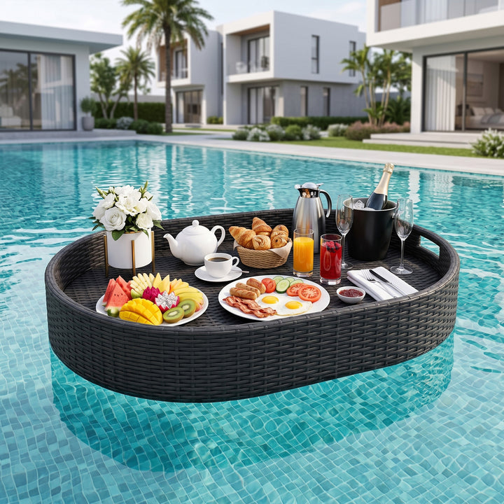 Oval Luxury Floating Serving Tray For Swimming Pool - Black (Oval)