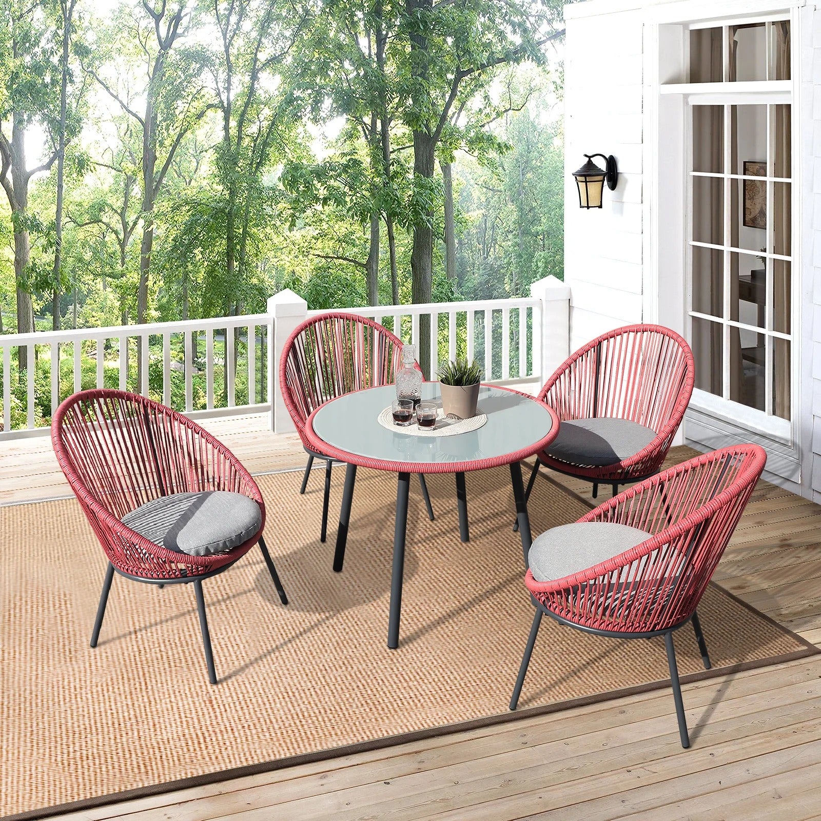 Swoosh Patio Seating Set 4 Chairs and 1 Table Set (Light Red)