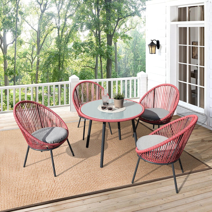 Swoosh Patio Seating Set 4 Chairs and 1 Table Set (Light Red)