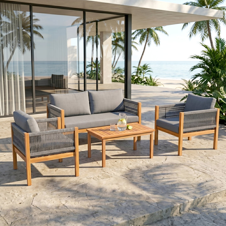 Loom Outdoor Garden Balcony Sofa Set 2 Seater , 2 Single Seater 1 Center Table Set (Grey) Braided and Rope