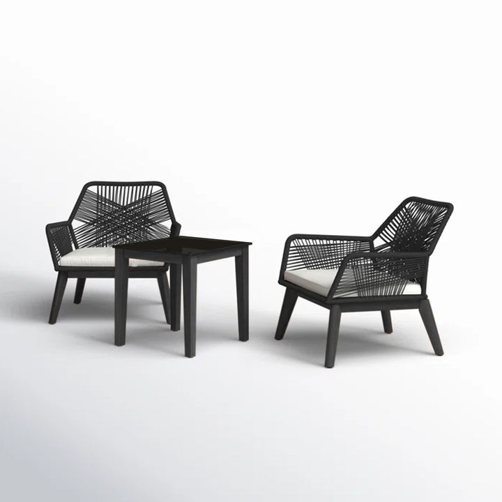 Elicia  Outdoor Patio Seating Set 2 Chairs and 1 Table Set (Black) Braided & Rope