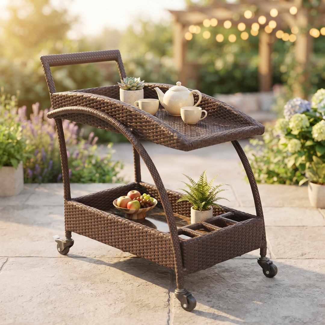 Ivon Outdoor Patio Bar Serving Cart (Brown)