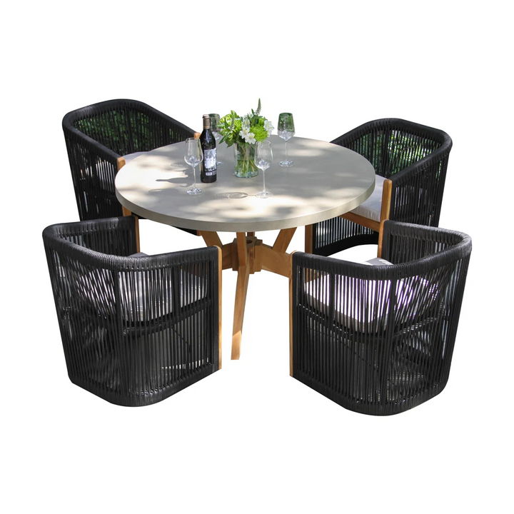Issoro Outdoor Garden Patio Dining Set 4 Chairs and 1 Table Set (Black) Braided & Rope