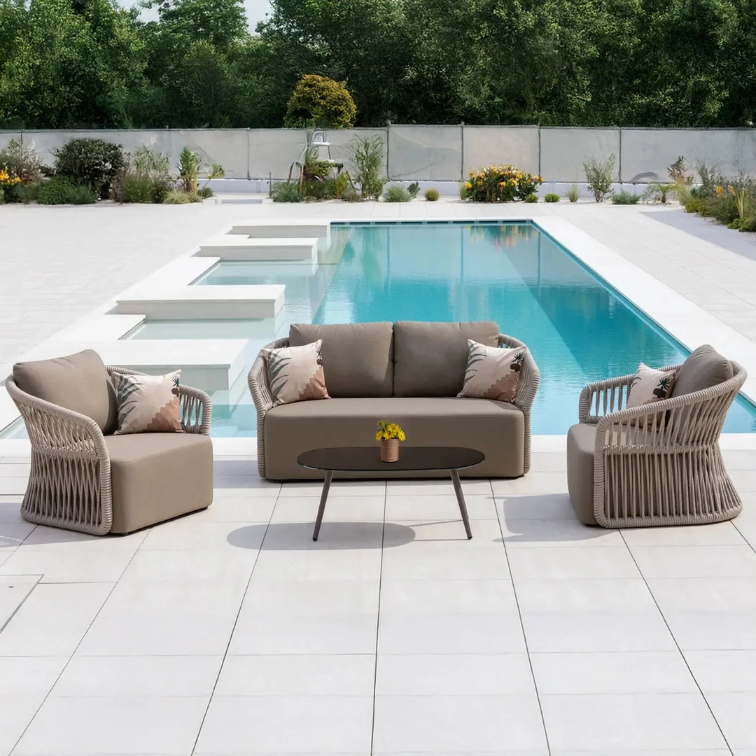 Thoma Outdoor Garden Balcony Sofa Set 2 Seater , 2 Single Seater 1 Center Table Set, Braid & Rope