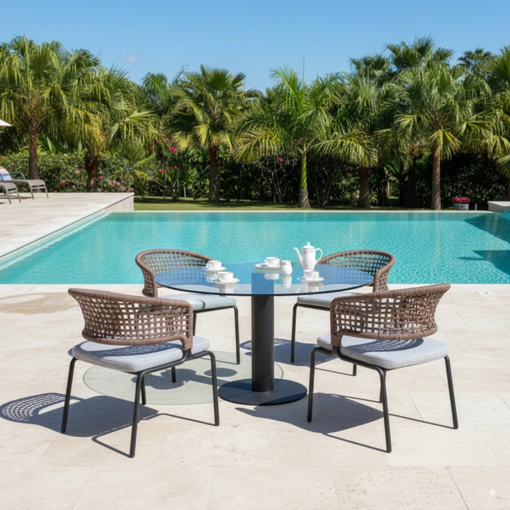 Cristo Outdoor Garden Patio Dining Set 4 Chairs and 1 Table Set (Grey) Braided & Rope