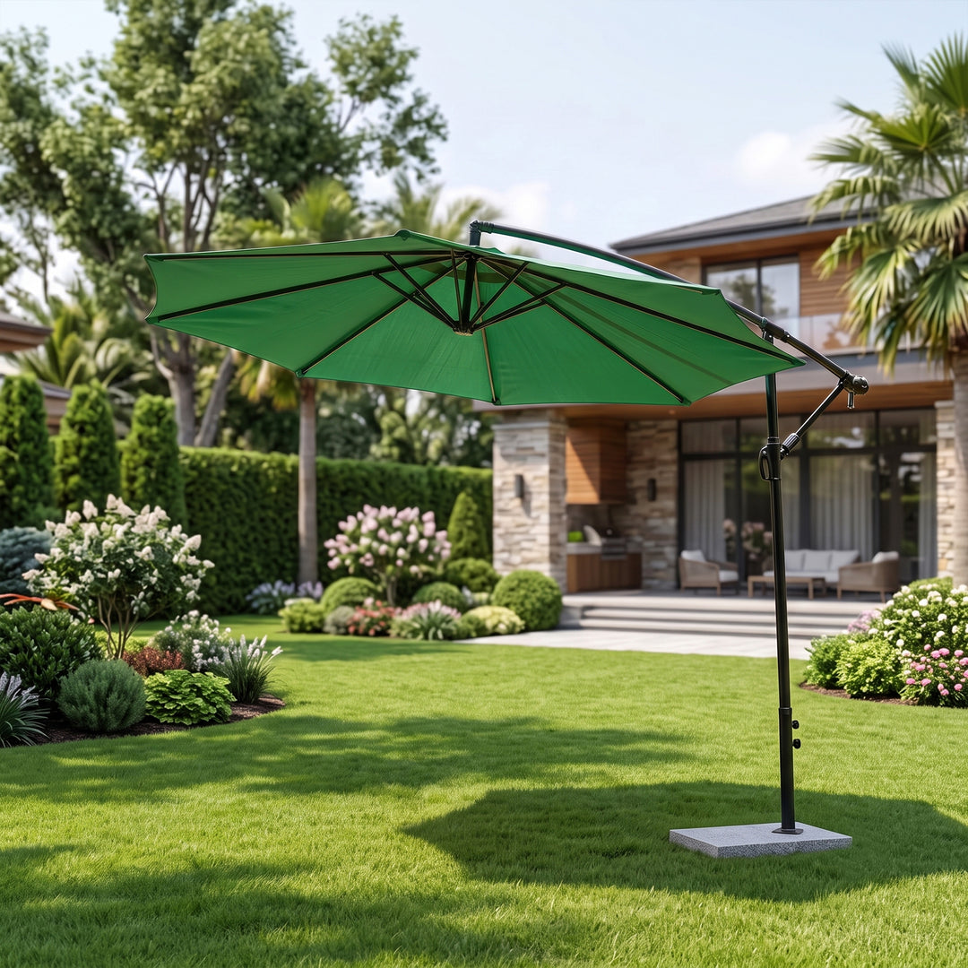 Destin Luxury Side Pole Garden Umbrella With Stand (Round, Green)