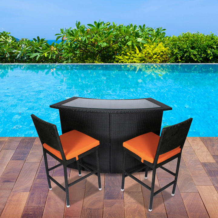 Elsie Outdoor Patio Bar Sets 2 Chairs and 1 Table (Black)