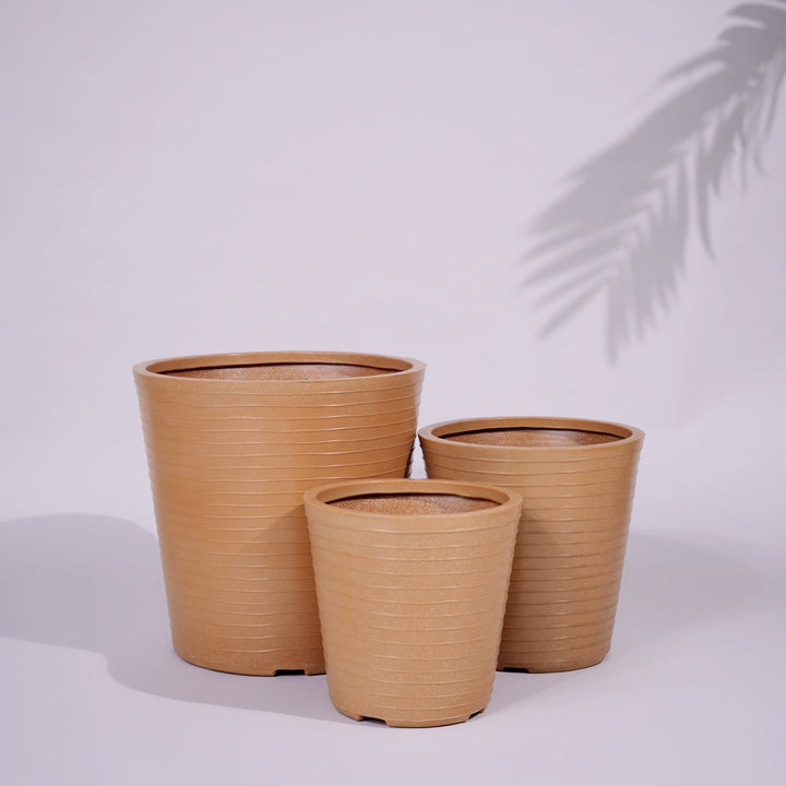 Rib Bucket Tower Outdoor Polymer Planters For Garden, Balcony (Pair of Large, Small and Medium)