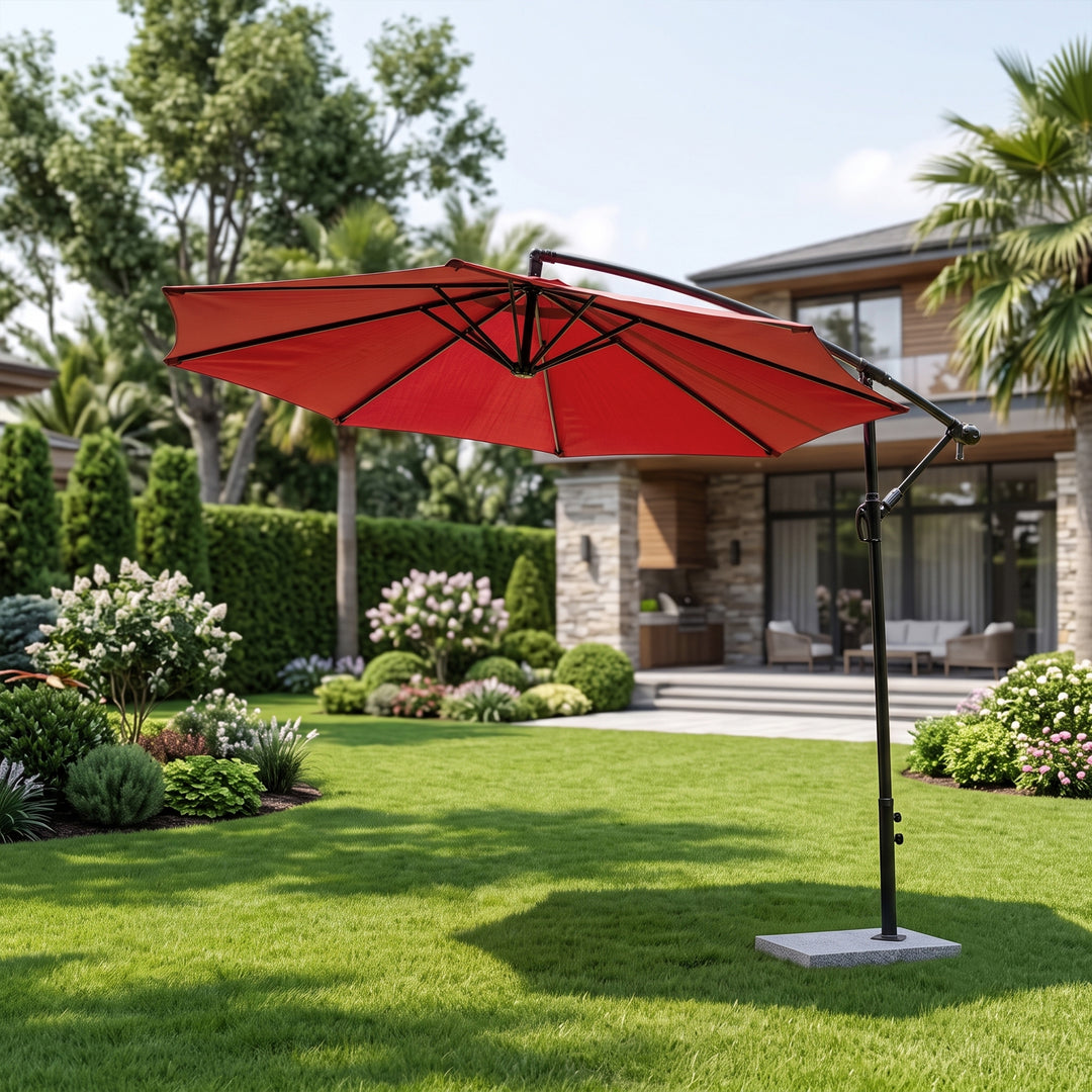Aqua Luxury Side Pole Garden Umbrella With Stand (Round, Mahroon)