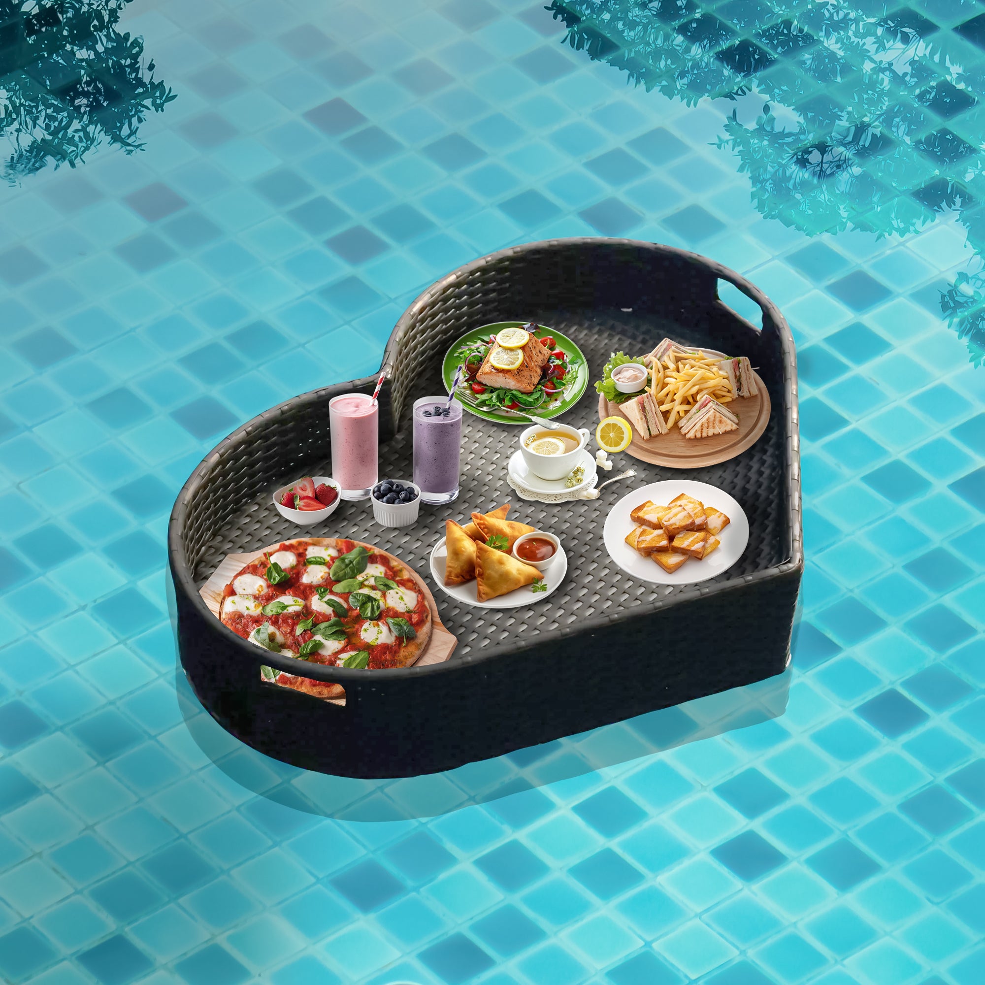 Luxury Floating Tray For Swimming Pool - Black (Heart Shape ...