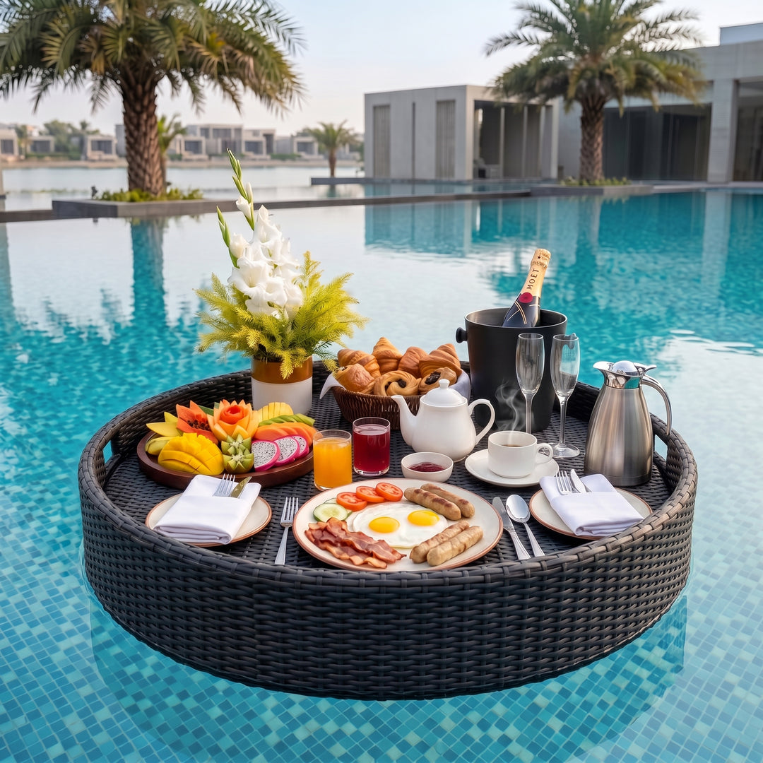 Enciso Luxury Floating Serving Tray For Swimming Pool - Black ( Round )
