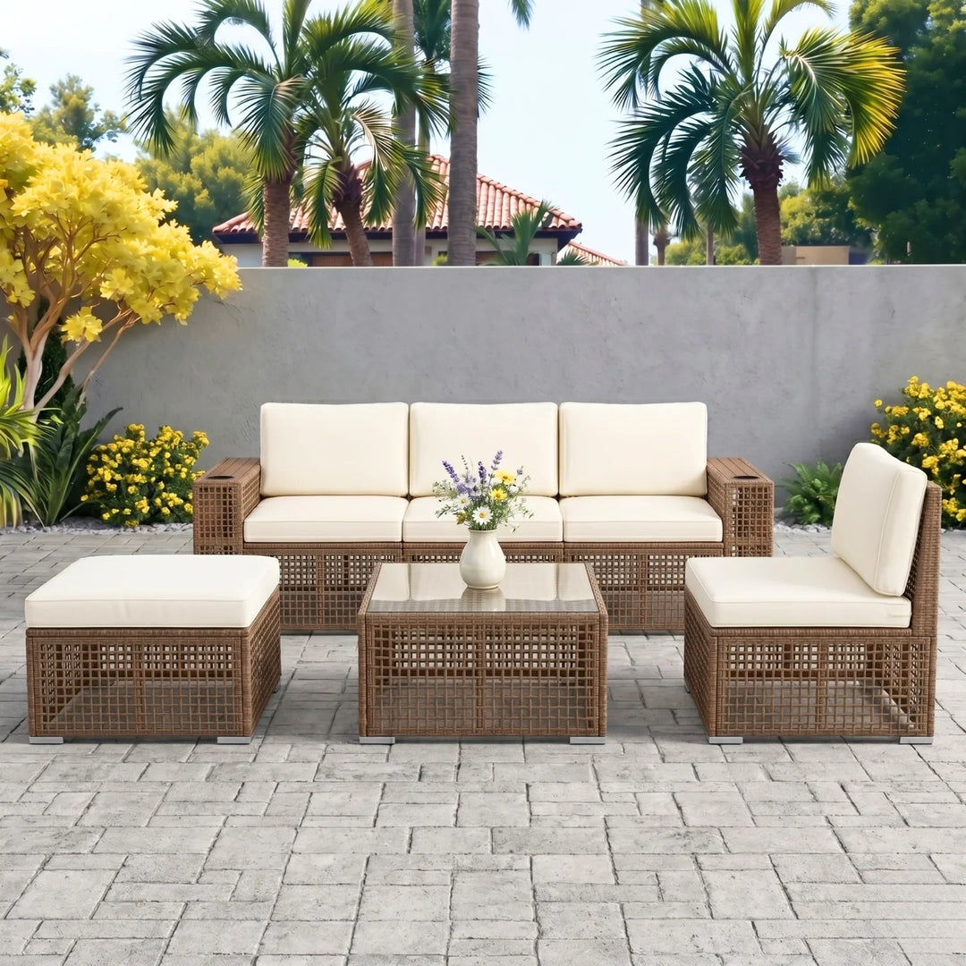 Nista Outdoor Patio Sofa Set 3 Seater 1 single seater and 1 Table With 1 Ottoman Set (Brown)