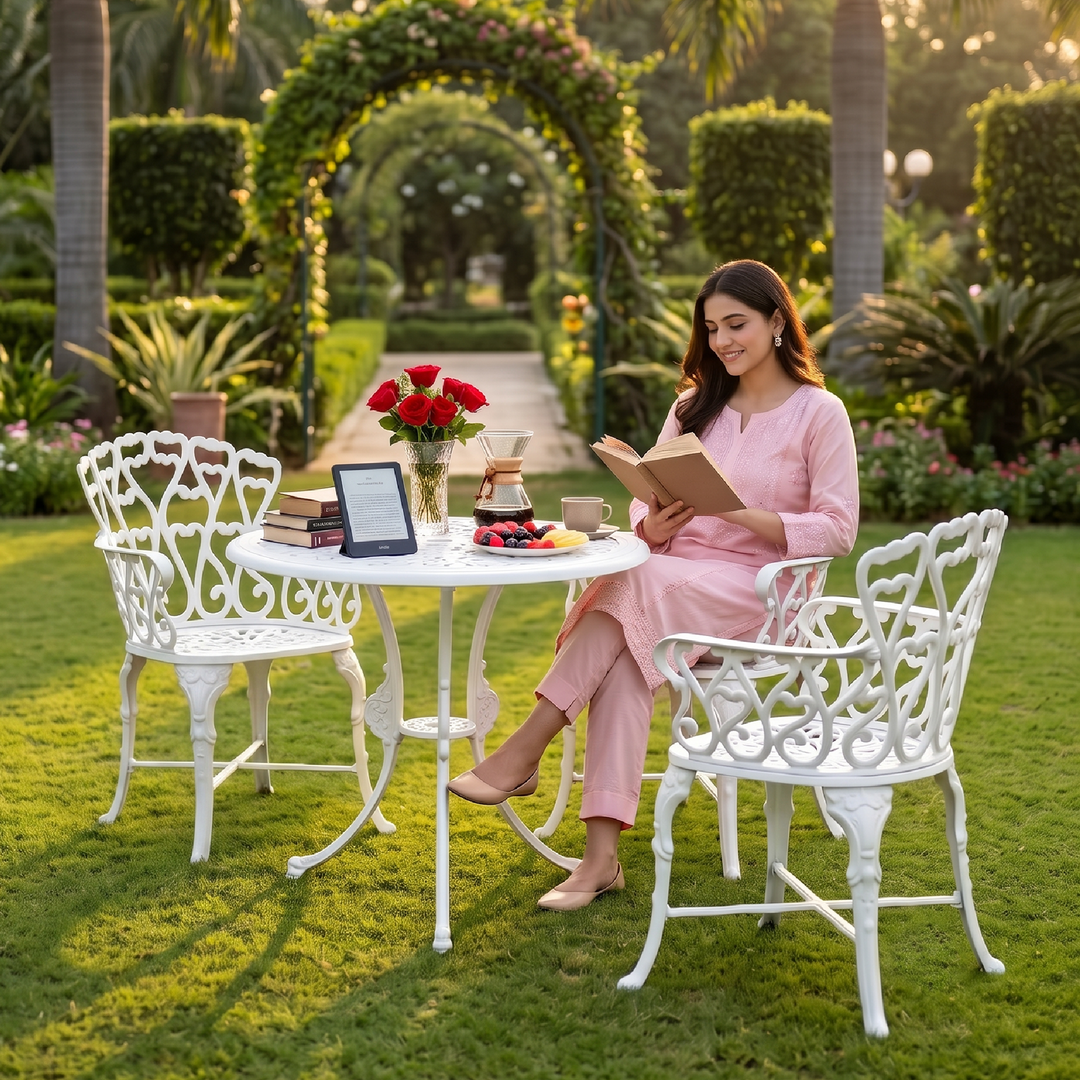 Zina Cast Aluminium Garden Patio Seating 3 Chair and 1 Table Set
