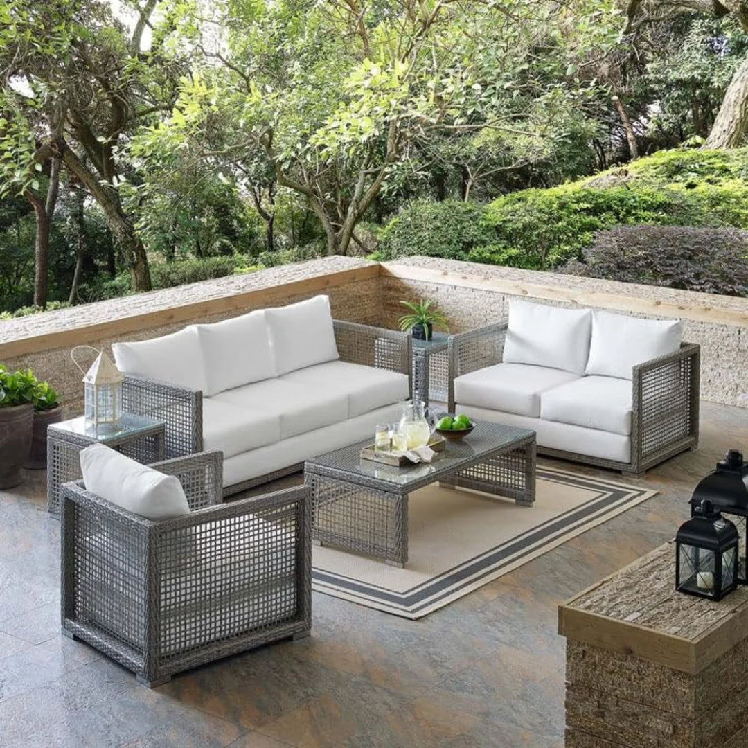 Malvolio Outdoor Set  1 Triple Seater, 1 Double Seater, 1 Single Seater, 2 Side table and 1 Center Table (Grey)