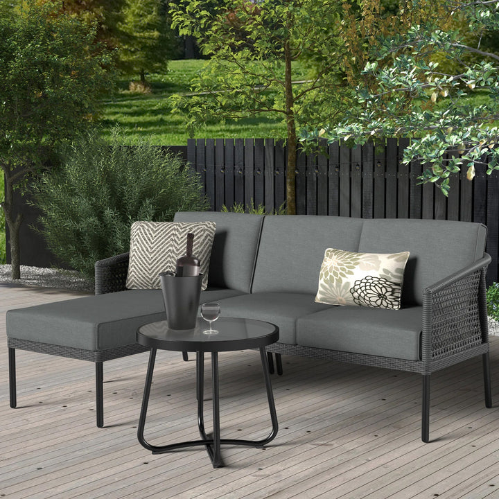 Tryfone Outdoor Garden Balcony Sofa Set 4 Seater 1 Center Table Set (Dark Grey)