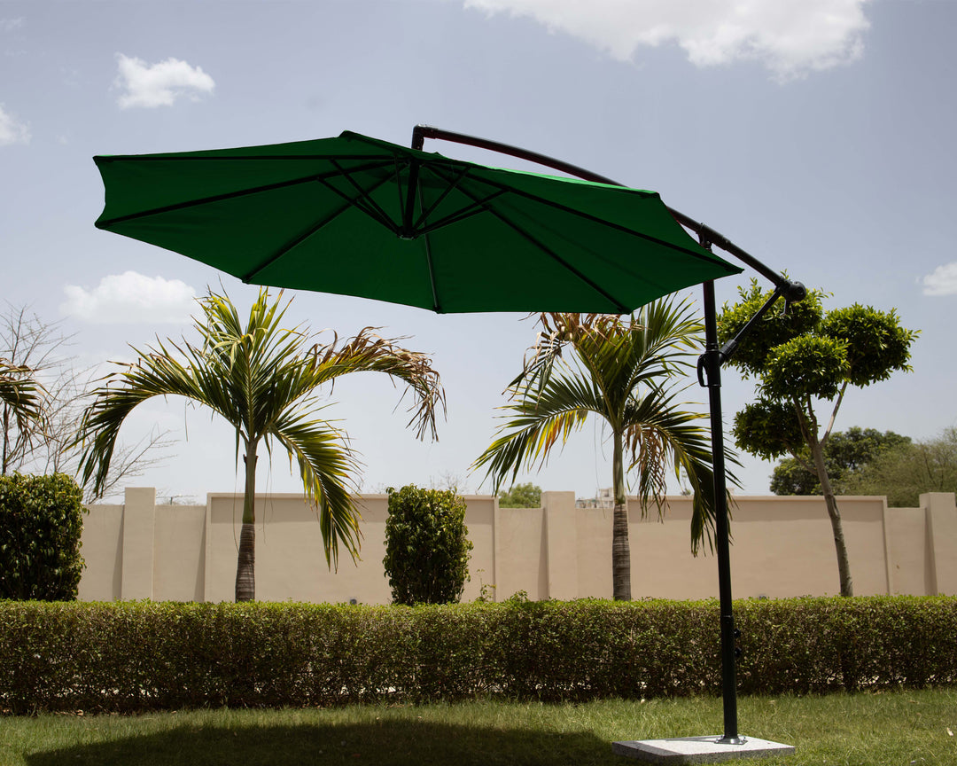 Destin Luxury Side Pole Garden Umbrella With Stand (Round, Green)