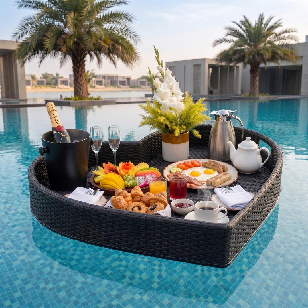 Núria Luxury Floating Serving Tray For Swimming Pool - Black (Heart Shape)